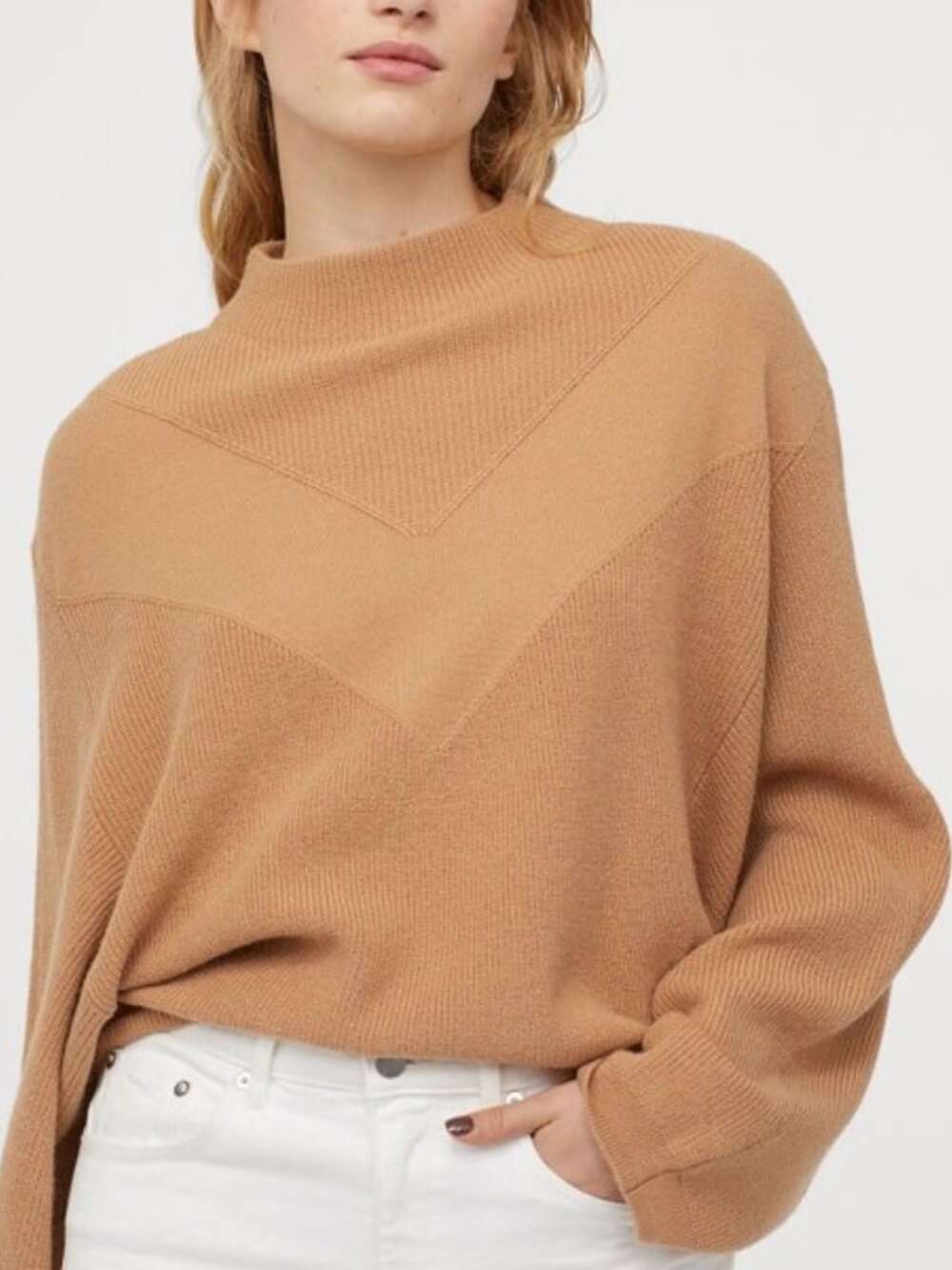 2/$30 H&M V-Knit Dolman Sleeve Mock Neck Sweater Camel XS #A3453
